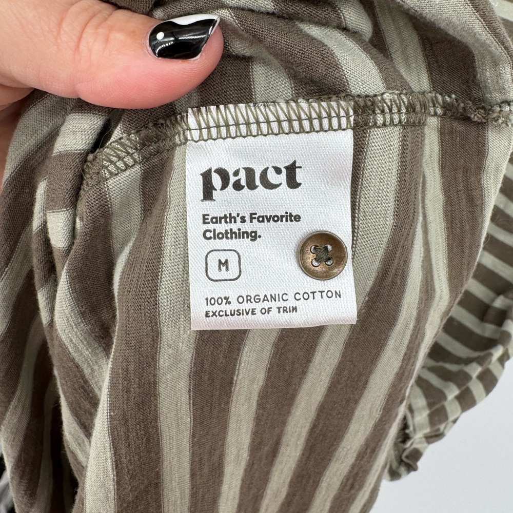 Pact Organic Cotton Olive Green Stripe Relaxed Slub Patio Dress - Picture 5 of 5